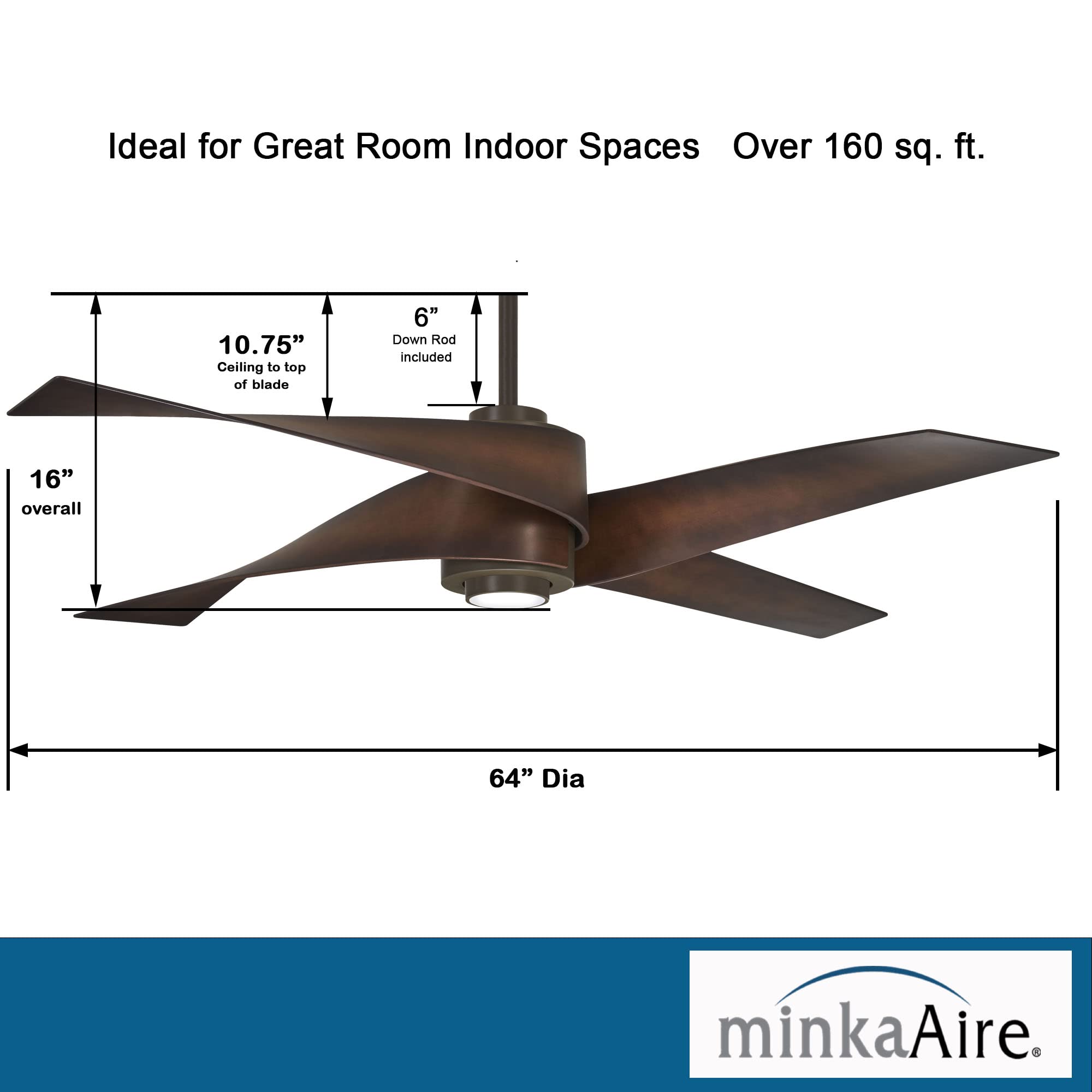 MINKA-AIRE F903L-ORB Artemis IV 64 Inch Ceiling Fan with LED Light and DC Motor in Oil Rubbed Bronze Finish