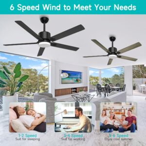 BECLOG Ceiling Fan with Light, 60" Ceiling Fans with Remote Indoor Outdoor DC Motor Modern Ceiling Fan with Light LED for Dining Room, Bedroom, Kitchen, Living Room, Patios, Farmhouse