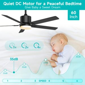 BECLOG Ceiling Fan with Light, 60" Ceiling Fans with Remote Indoor Outdoor DC Motor Modern Ceiling Fan with Light LED for Dining Room, Bedroom, Kitchen, Living Room, Patios, Farmhouse