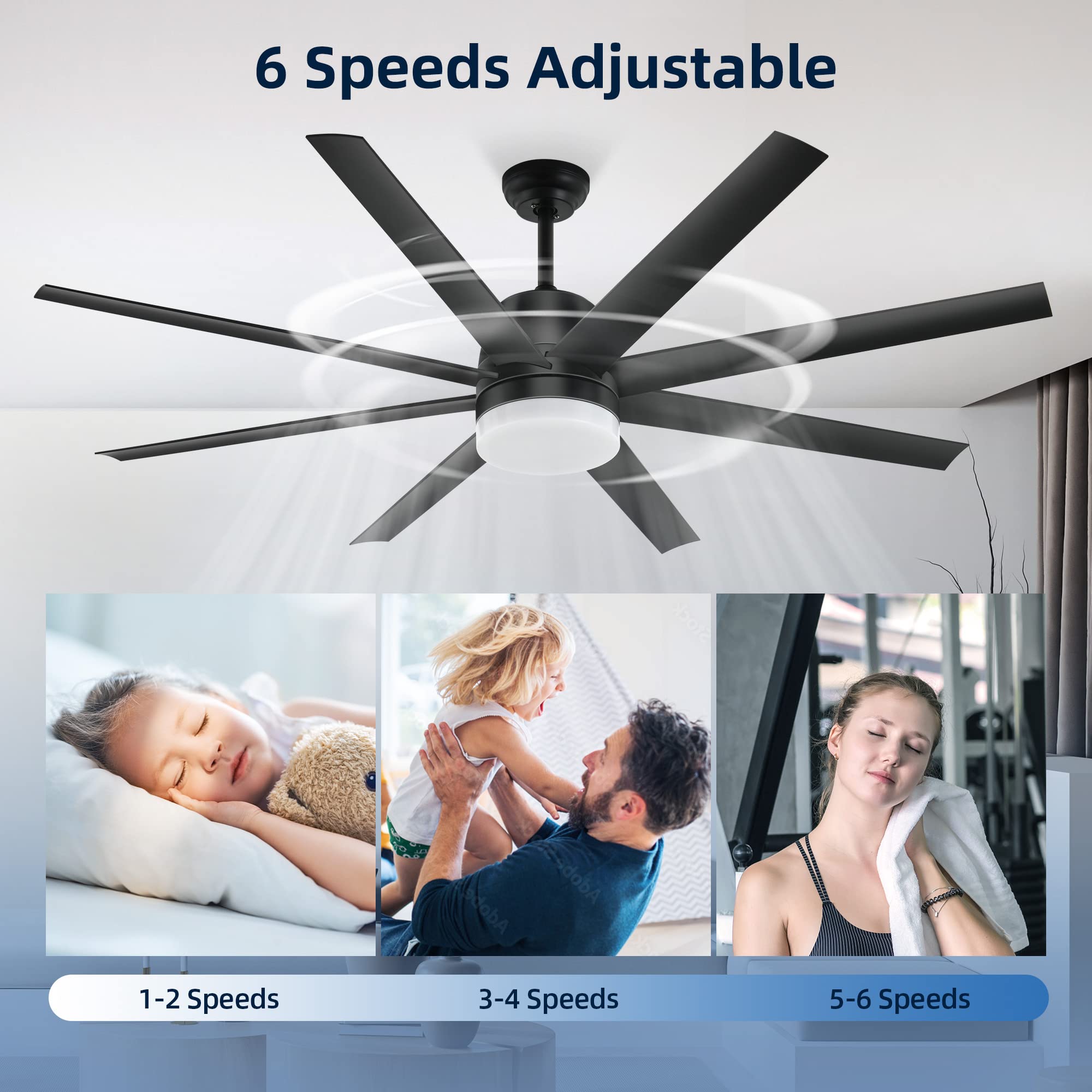 YITAHOME Black Ceiling Fans 60 Inch with Lights and Remote, Modern Fan for Indoor Outdoor with Quiet Reversible 6 Speeds Motor, Dimmable LED 3 Color, Memory Function for Bedroom Living Room Patio