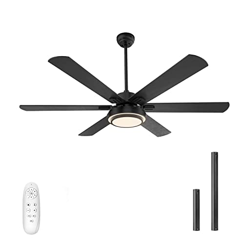 warmiplanet Ceiling Fan with Lights Remote Control, 62 Inch, Black, DC Motor (6-Blades)