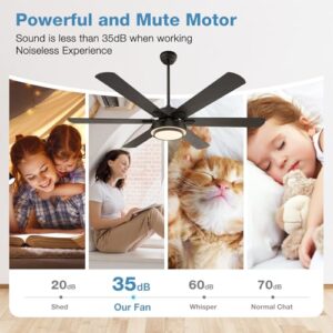 warmiplanet Ceiling Fan with Lights Remote Control, 62 Inch, Black, DC Motor (6-Blades)