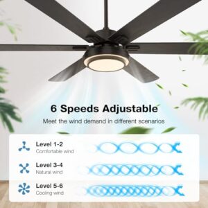 warmiplanet Ceiling Fan with Lights Remote Control, 62 Inch, Black, DC Motor (6-Blades)