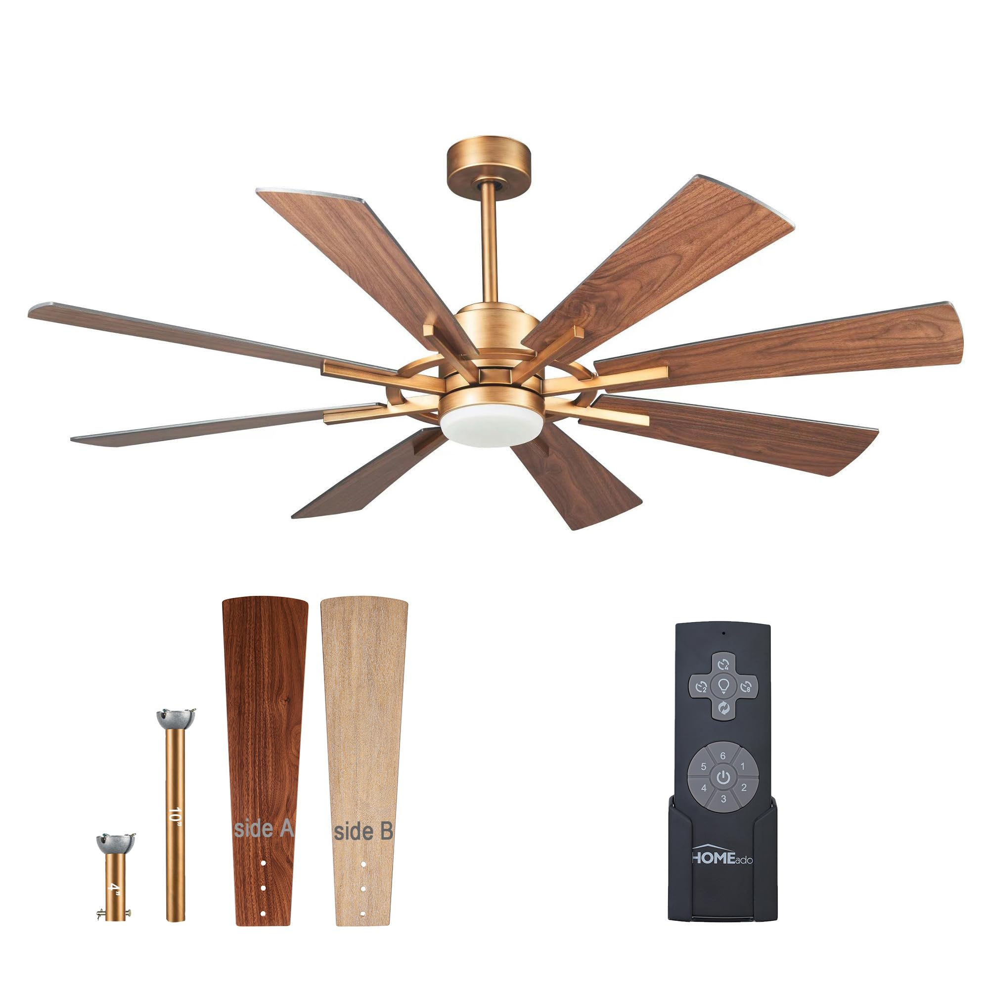 Parrot Uncle Ceiling Fans with Lights and Remote 60 Inch Ceiling Fan with Light Large Outdoor Ceiling Fans for Patios with LED Light, Copper