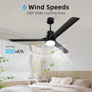 alescu Black Ceiling Fans with Lights,60" Indoor and Outdoor Ceiling Fan with Remote Control, Modern Reversible DC Motor for Patio Bedroom Living Room