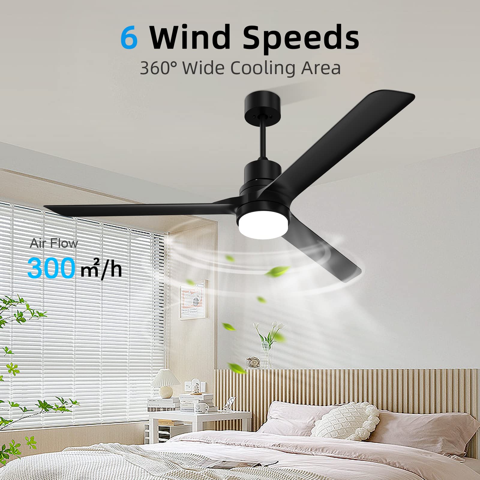 alescu Black Ceiling Fans with Lights,60" Indoor and Outdoor Ceiling Fan with Remote Control, Modern Reversible DC Motor for Patio Bedroom Living Room