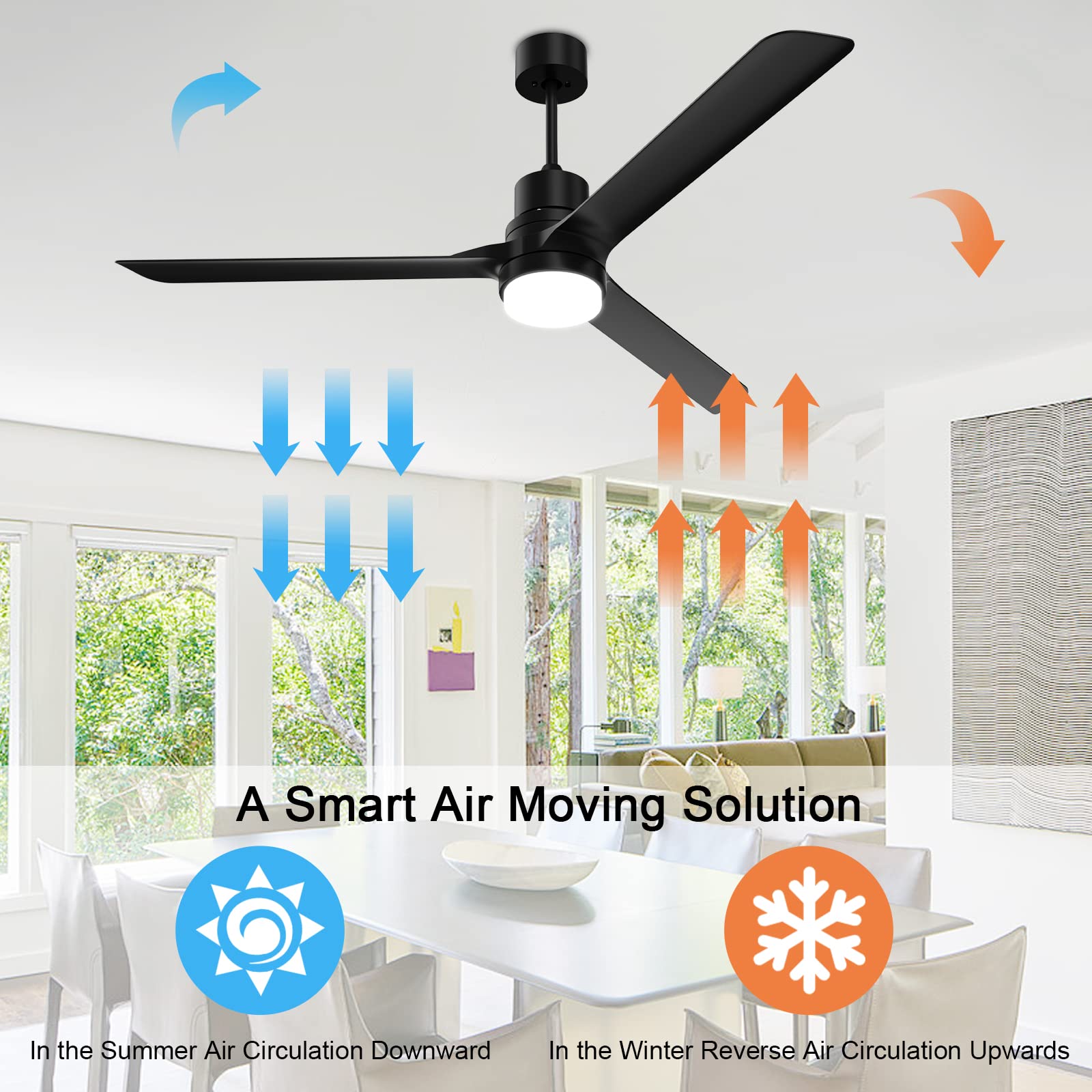 alescu Black Ceiling Fans with Lights,60" Indoor and Outdoor Ceiling Fan with Remote Control, Modern Reversible DC Motor for Patio Bedroom Living Room