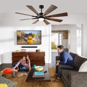 Depuley 60" Ceiling Fan with Lights and Remote Control, Farmhouse Large Ceiling Fan, Reversible Motor and 8 Blades, 3CCT Selectable for Living Room Basement Porch Patio, 5-Speed Remote Control, Timer