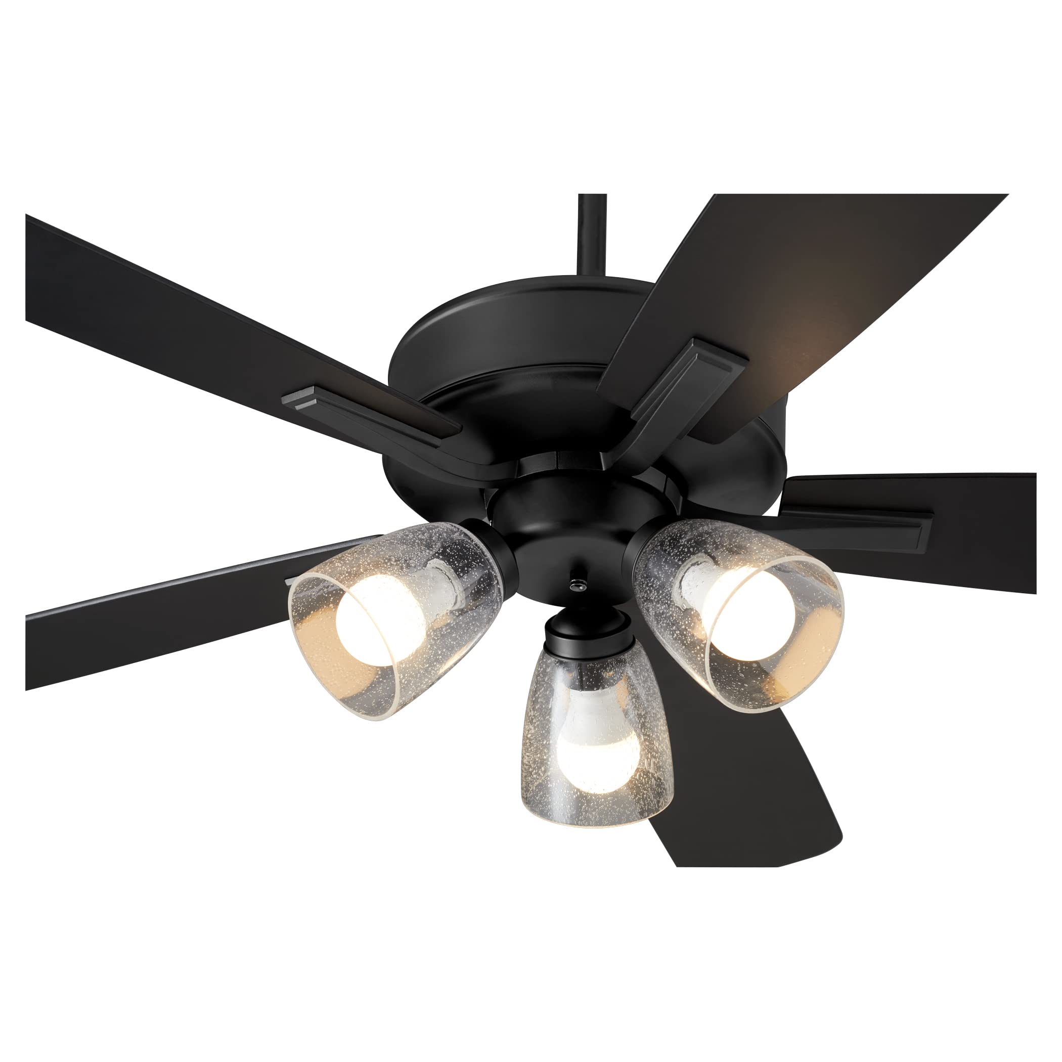 Quorum 4525-2359 | 52 Inch Five Blade LED Three Light Ceiling Fan | 3 Speed Reversible Motor | Matte Black Finish with Weathered Gray Blades | Reversible Blades (Matte Black) | Clear Seedy Shade