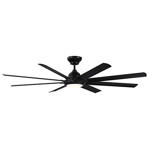 Hydra Smart Indoor and Outdoor 8-Blade Ceiling Fan 80in Matte Black with 3000K LED Light Kit and Wall Control works with Alexa, Google Assistant, Samsung Things, and iOS or Android App