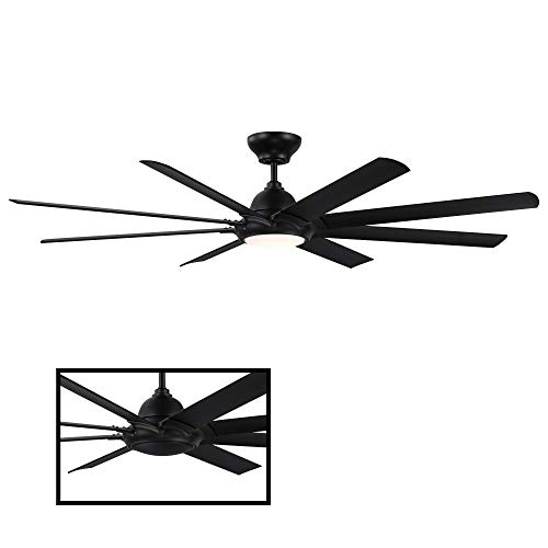 Hydra Smart Indoor and Outdoor 8-Blade Ceiling Fan 80in Matte Black with 3000K LED Light Kit and Wall Control works with Alexa, Google Assistant, Samsung Things, and iOS or Android App