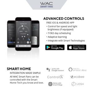 WAC Smart Fans Mocha Indoor and Outdoor 3-Blade Ceiling Fan 54in Brushed Aluminum with Remote Control works with Alexa and iOS or Android App