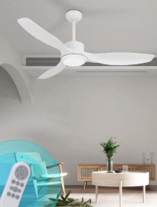 ouater white ceiling fan with light, 52" outdoor ceiling fans with lights and remote, 3 color light, 6 speed, dc motor, for bedroom/outdoor/patios, white