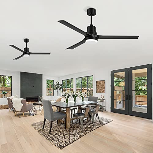 ghicc Outdoor Ceiling Fan with Lights: 60 inch Black Ceiling Fan with Remote Fan for Bedroom 6 Speeds Modern Fan with Reversible DC Motor for Patio Bedroom Living Room