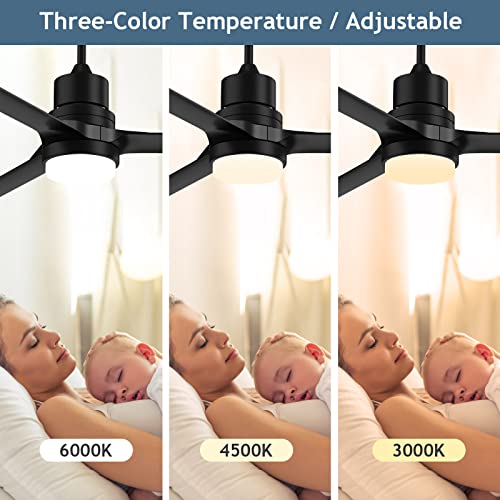 ghicc Outdoor Ceiling Fan with Lights: 60 inch Black Ceiling Fan with Remote Fan for Bedroom 6 Speeds Modern Fan with Reversible DC Motor for Patio Bedroom Living Room