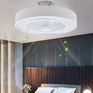 22" Modern Acrylic Ceiling Fan with Light and Remote Control 64W Hollow Shade 7 Blades 3-Colors 3-Speed Quiet Round LED Semi Flush Mount Light Enclosed Fan Chandelier for Bedroom Home (Constellation)