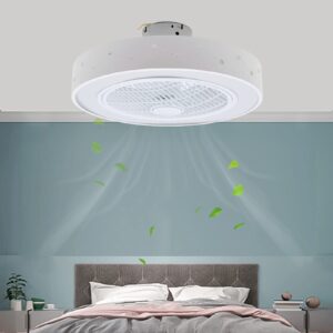 22" Modern Acrylic Ceiling Fan with Light and Remote Control 64W Hollow Shade 7 Blades 3-Colors 3-Speed Quiet Round LED Semi Flush Mount Light Enclosed Fan Chandelier for Bedroom Home (Constellation)