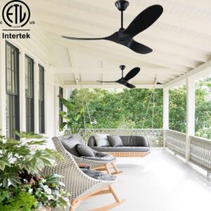 70 Inch Rustic Outdoor Ceiling Fans for Patios Waterproof, Black No Lights Damp Rated 3 Blade Large Airflow Indoor Outdoor Large Ceiling Fan for Exterior House Porch Gazebo