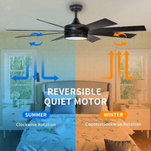 YITAHOME Black 60 Inch Ceiling Fan with Light and Remote, DC Fanlight for Indoor Outdoor, Modern Light Fan with Reversible 6 Speeds, 3 Color Temperatures, Memory Function, Quiet Motor