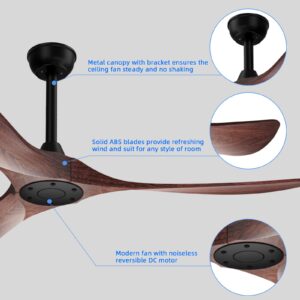 alescu Outdoor Ceiling Fan 60" with Remote Control,Modern Reversible DC Motor for Patio Bedroom Living Room Outdoor Ceiling Fans walnut finish