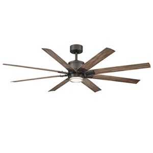 renegade smart indoor and outdoor 8-blade ceiling fan 66in oil rubbed bronze barn wood with 3000k led light kit and remote control works with alexa, and ios or android app