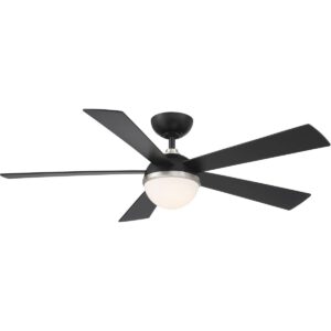 WAC Lighting Eclipse Indoor and Outdoor 5-Blade Smart Ceiling Fan 54in Brushed Nickel Matte Black with 3000K LED and Remote Control works with Alexa and iOS or Android App