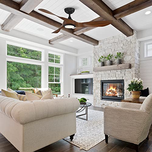 WAC Smart Fans Swirl Indoor and Outdoor 3-Blade Ceiling Fan 54in Matte Black Koa with 3000K LED Light Kit and Remote Control works with Alexa and iOS or Android App