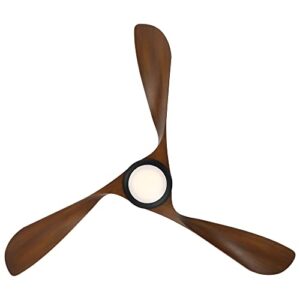 WAC Smart Fans Swirl Indoor and Outdoor 3-Blade Ceiling Fan 54in Matte Black Koa with 3000K LED Light Kit and Remote Control works with Alexa and iOS or Android App