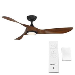 WAC Smart Fans Swirl Indoor and Outdoor 3-Blade Ceiling Fan 54in Matte Black Koa with 3000K LED Light Kit and Remote Control works with Alexa and iOS or Android App