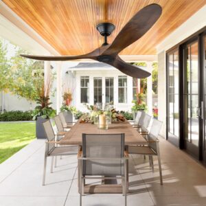 70 Inch Outdoor Ceiling Fan No Light Large Airflow Farmhouse Rustic Ceiling Fans 3 Blades Wood Propeller Ceiling Fan Reversible DC Motor for Exterior House Porch Gazebo (70'' Walnut Ceiling fan)