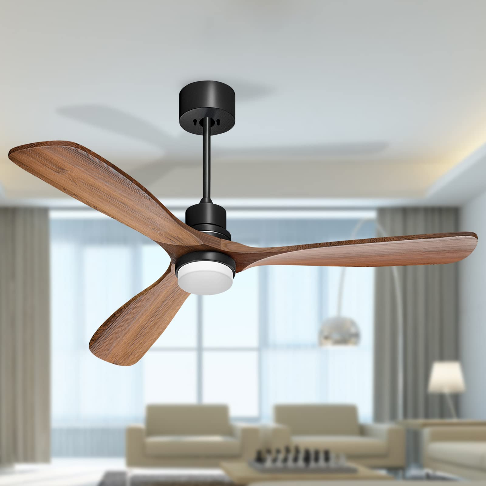 Obabala 60 '' Ceiling Fan with Light Remote Control Modern 3 Wood Blade Ceiling Fans Reversible Silent DC Motor Outdoor Patios Farmhouse Bedroom Ceiling Fan