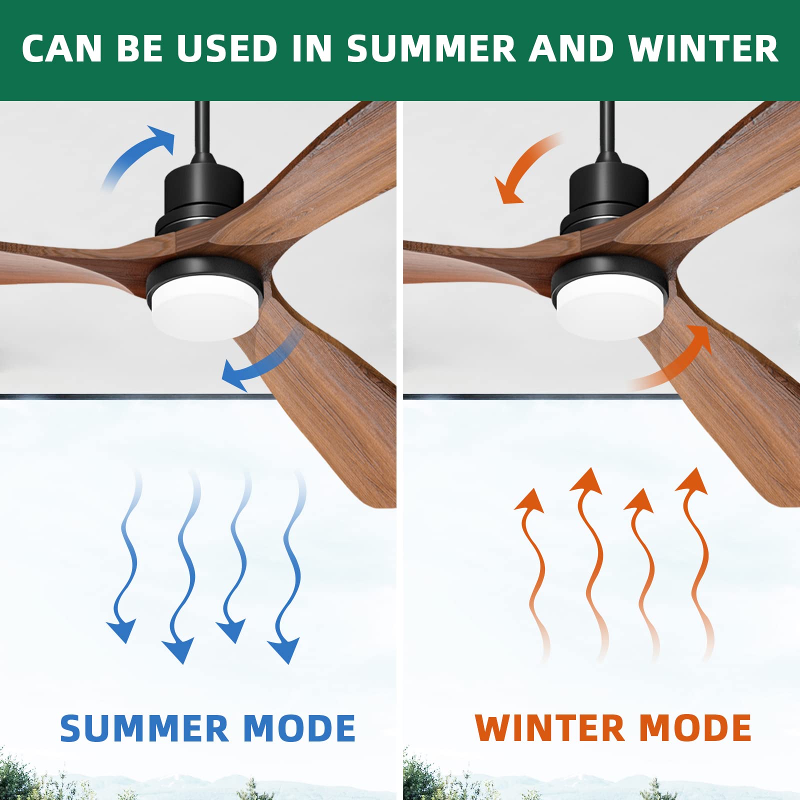 Obabala 60 '' Ceiling Fan with Light Remote Control Modern 3 Wood Blade Ceiling Fans Reversible Silent DC Motor Outdoor Patios Farmhouse Bedroom Ceiling Fan