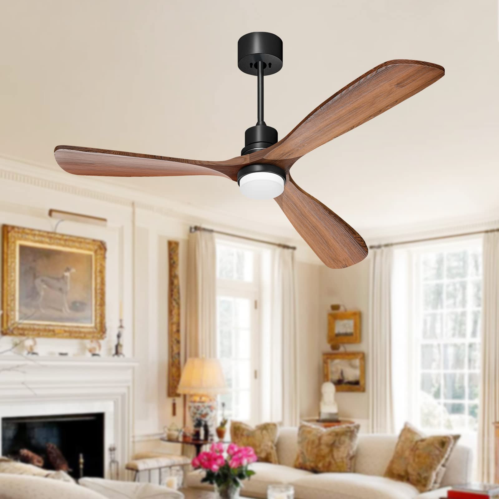 Obabala 60 '' Ceiling Fan with Light Remote Control Modern 3 Wood Blade Ceiling Fans Reversible Silent DC Motor Outdoor Patios Farmhouse Bedroom Ceiling Fan