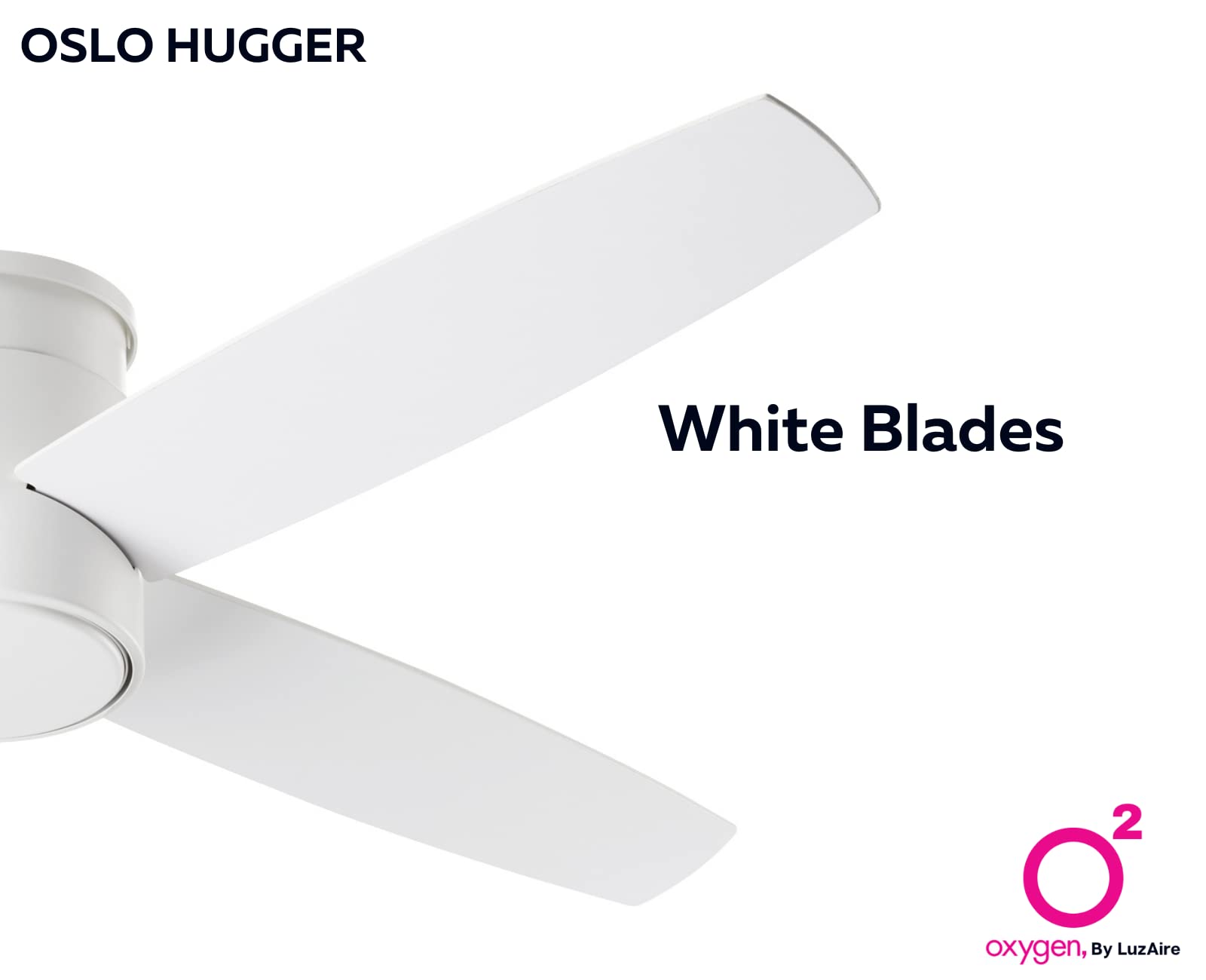 LUZAIRE DESIGN Oxygen 3-102-6 | Oslo 52" Four Blade Hugger I Modern Ceiling Fan – White | Three Speed Reversible Motor With Optional Remote Control | Damp-Rated (52 Inch, White)