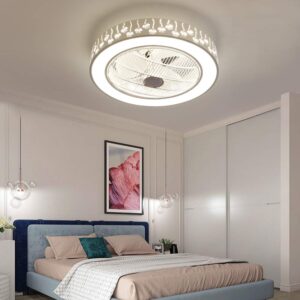 WUPYI Ceiling Fan with Light and Remote Control,22 Inch Modern LED Semi Flush Mount Light Fandelier,Hollow Shade Design,7 Acrylic Blades,3 Colors 3 Speeds,64W,Enclosed Fan,Quiet Motor