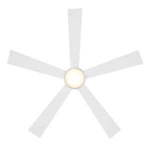 Wynd Smart Indoor and Outdoor 5-Blade Ceiling Fan 60in Matte White with 3000K LED Light Kit and Remote Control works with Alexa, Google Assistant, Samsung Things, and iOS or Android App