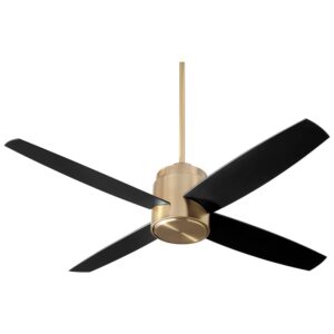 Oxygen Lighting 3-101-40 Oslo Ceiling Fan Downrod Mount 52 inch 4 Blades - Aged Brass - UL Damp Location Rated, Wall Control Included, LED Light Kit and Remote are Optional Accessories