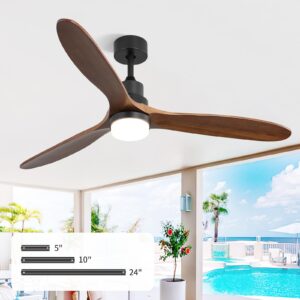 caci mall 60" wood ceiling fan with light,outdoor for covered patios,led,remote,solid wood,walnut blades,oil rubbed bronze ceiling fan for living room kitchen bedroom family dining noiseless