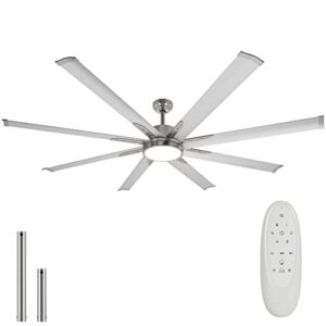 72 inch ceiling fan with led lights and remote control for indoor/covered outdoor, 172 dc motor, 8 aluminum blades, 5cct, 6-speed, dimmable modern ceiling fans for living room - brushed nickel