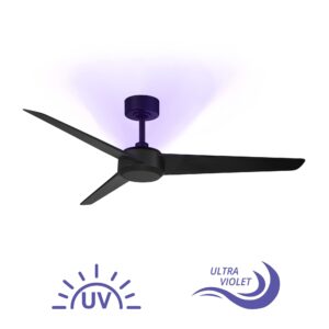 Modern Forms Ultra Indoor and Outdoor 3-Blade Smart Ceiling Fan 54in Matte Black UV-C LED Up-Light Kit and Remote Control