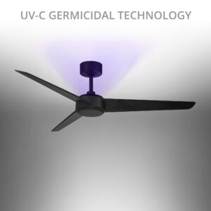 Modern Forms Ultra Indoor and Outdoor 3-Blade Smart Ceiling Fan 54in Matte Black UV-C LED Up-Light Kit and Remote Control