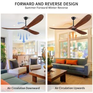 BOOSANT 72" Ceiling Fans without Lights, 72 inch Ceiling Fan no Light, High cfm Quiet 3 Blade Wood Walnut Ceiling Fan, Large Modern Ceiling Fan with Remote, Propeller Outdoor Ceiling Fans for Patios