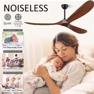 BOOSANT 72" Ceiling Fans without Lights, 72 inch Ceiling Fan no Light, High cfm Quiet 3 Blade Wood Walnut Ceiling Fan, Large Modern Ceiling Fan with Remote, Propeller Outdoor Ceiling Fans for Patios