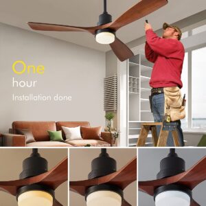 Chriari Ceiling Fans with Lights, 60" Wood Ceiling Fan with Remote Control, 3 Walnut Fan Blades Reversible Quiet DC Motor 6 Speeds Timing Farmhouse Ceiling Fan for Patios Bedroom Living Room