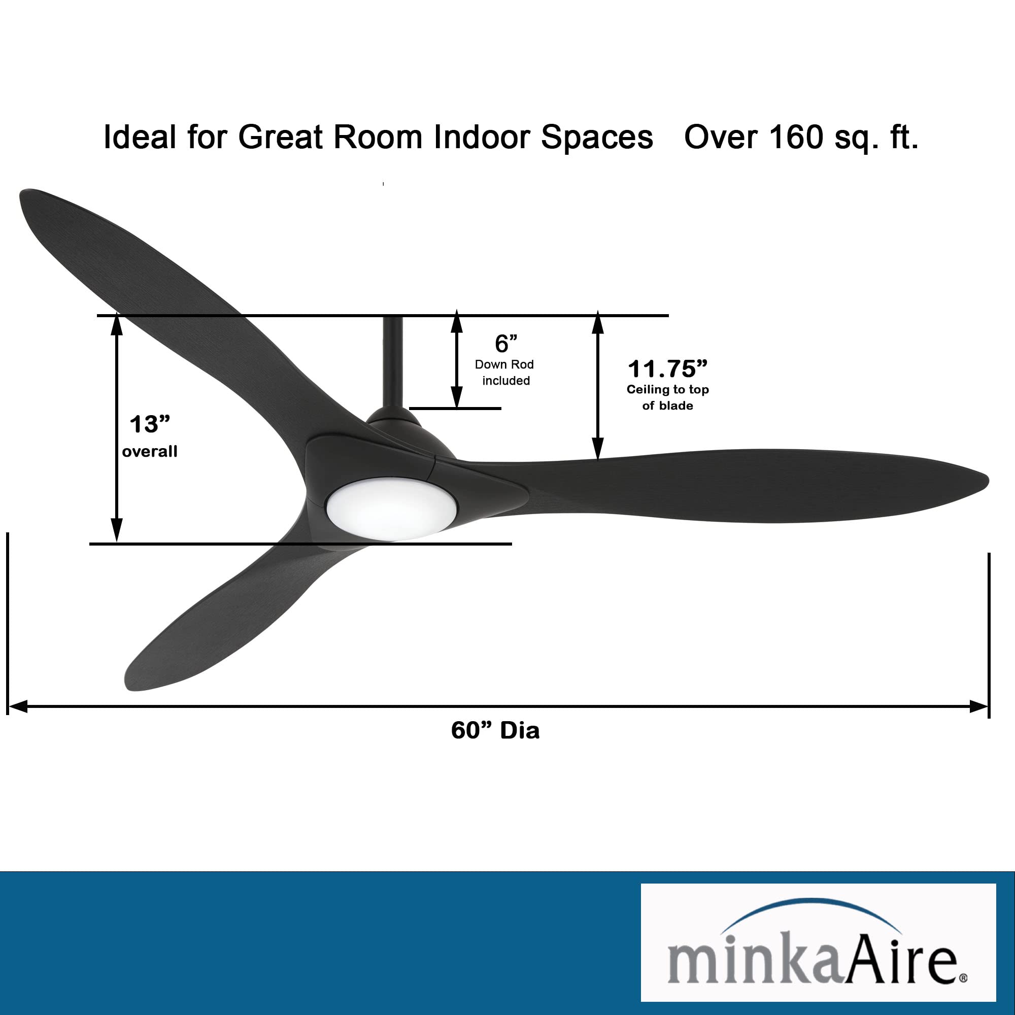 MINKA-AIRE F868L-CL/CL Sleek 60" Smart Ceiling Fan with LED Light, Remote and Wall Control