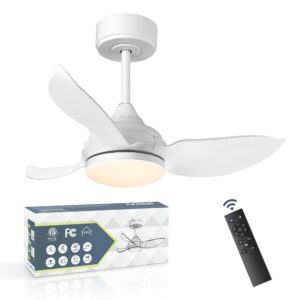 youkain ceiling fans, 30 lnch small ceiling fan with lights and remote control, led indoor/outdoor ceiling fan with 3 reversible blades for bedroom, kitchen, patio, white, 30-yj652-wh