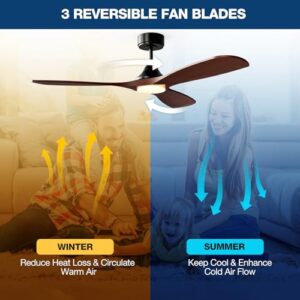 NOPAARD 52 Inch Smart Wood Ceiling Fan with Light, Ceiling Fans with Remote, Wifi Alexa and App Controls, Reversible Blades, Quiet DC Motor, Timing, High CFM, Dimmable LED Light, Red Walnut