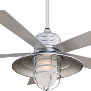 Minka-Aire F582-GL Rainman 54 Inch Outdoor Ceiling Fan with Integrated Caged Light in Galvanized Finish