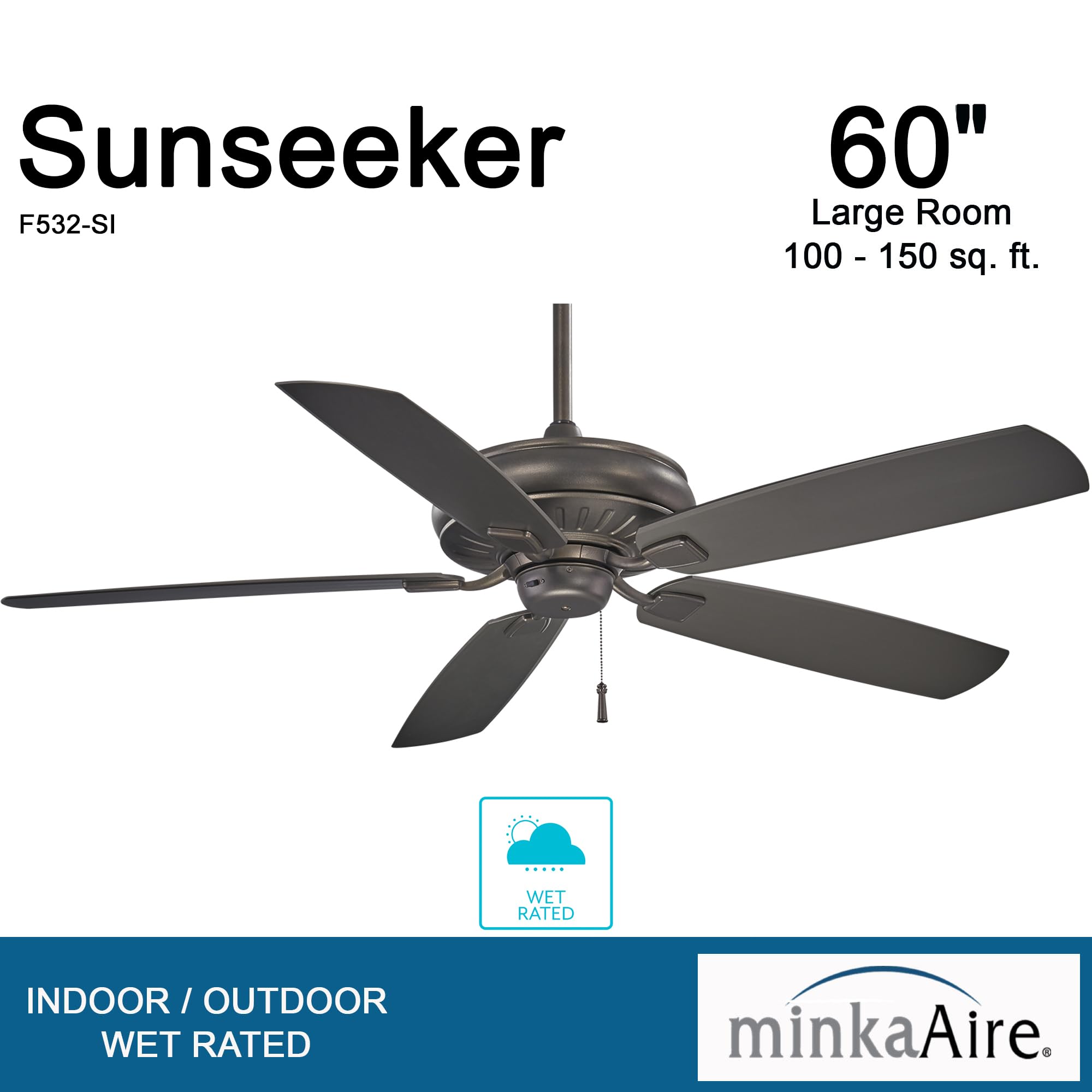 MINKA-AIRE F532-SI Sunseeker 60 Inch Outdoor Ceiling Fan Pull Chain in Smoked Iron Finish