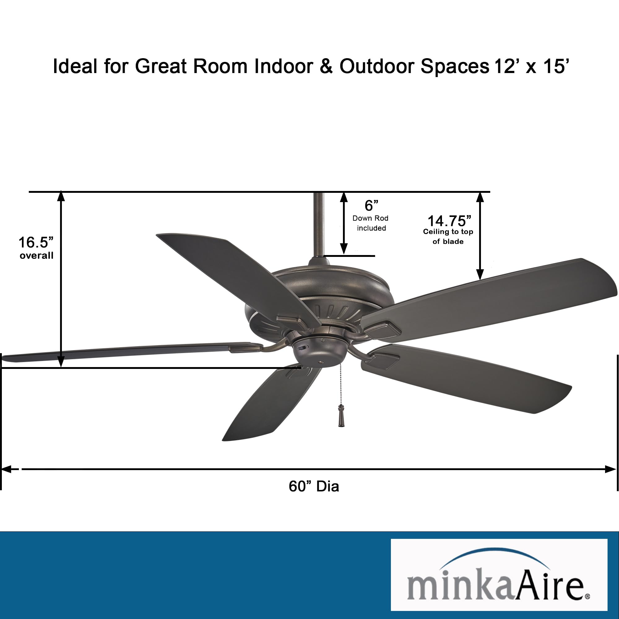 MINKA-AIRE F532-SI Sunseeker 60 Inch Outdoor Ceiling Fan Pull Chain in Smoked Iron Finish